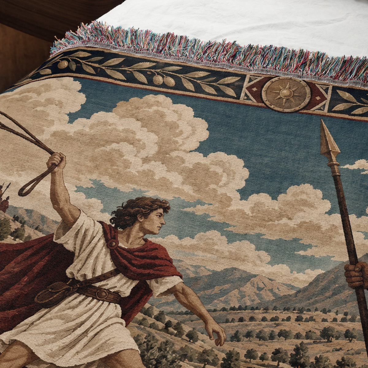 CalmNestStyle David and Goliath Shepherd with Sling jacquard woven blanket