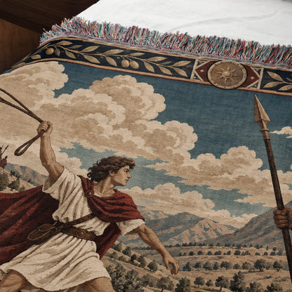 CalmNestStyle David and Goliath Shepherd with Sling jacquard woven blanket