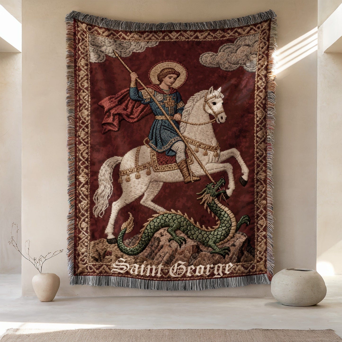 Saint George Defeating Dragon Tapestry Blanket