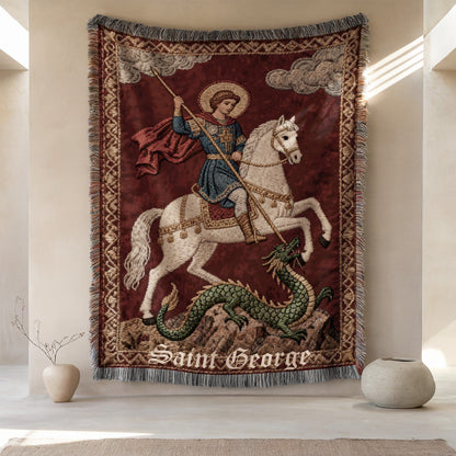 Saint George Defeating Dragon Tapestry Blanket