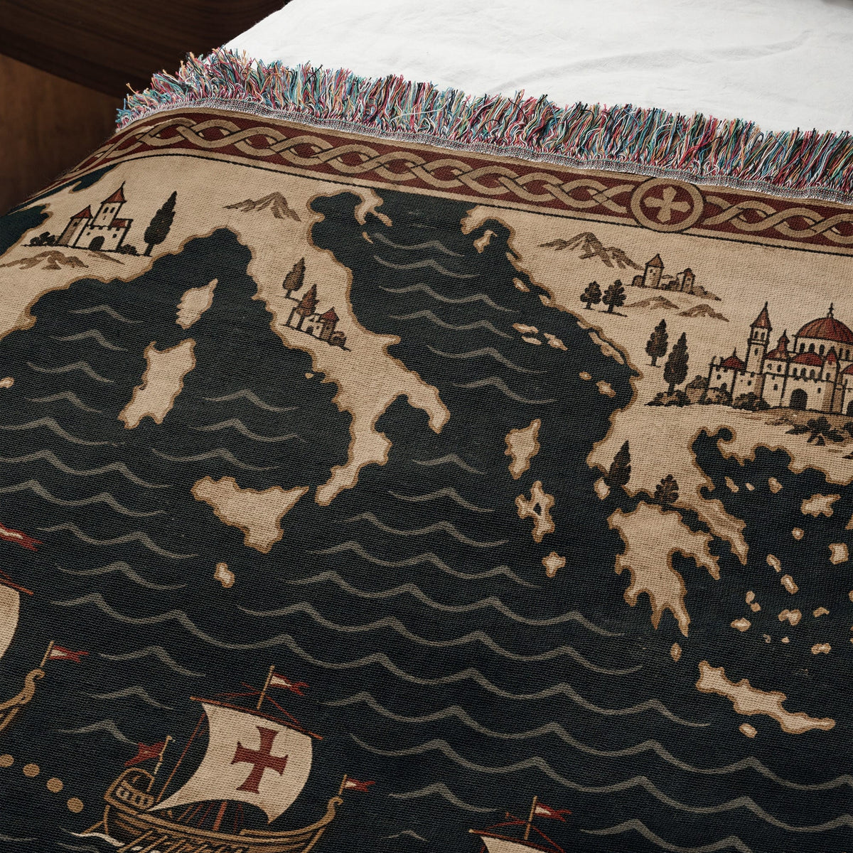 CalmNestStyle Crusader Sea Route Map I Fleet to the Holy Land jacquard woven blanket