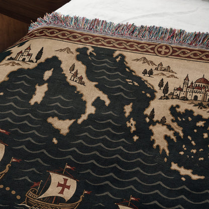 CalmNestStyle Crusader Sea Route Map I Fleet to the Holy Land jacquard woven blanket