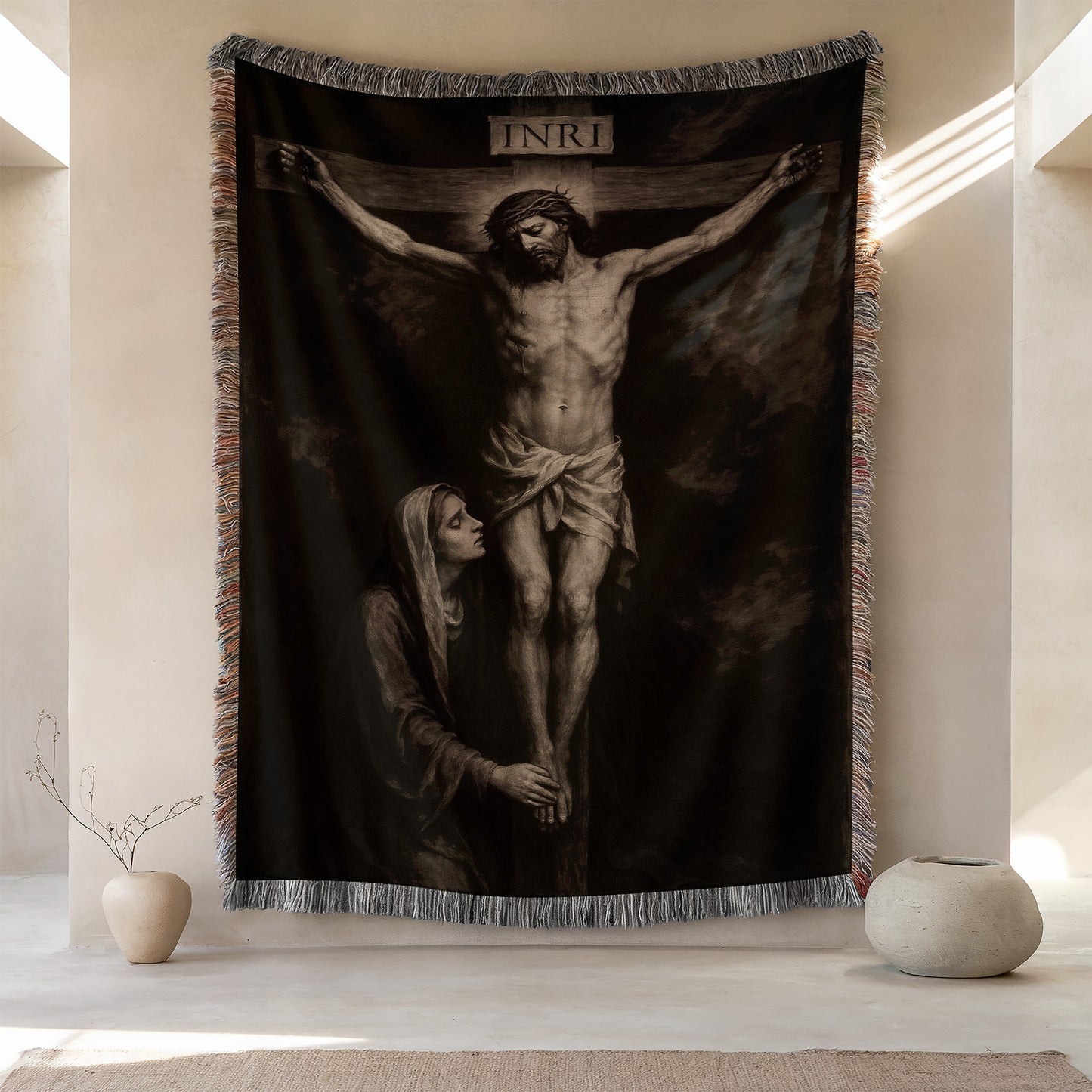 Mesmerizing Crucifixion Scene INRI Jesus Wall Hanging