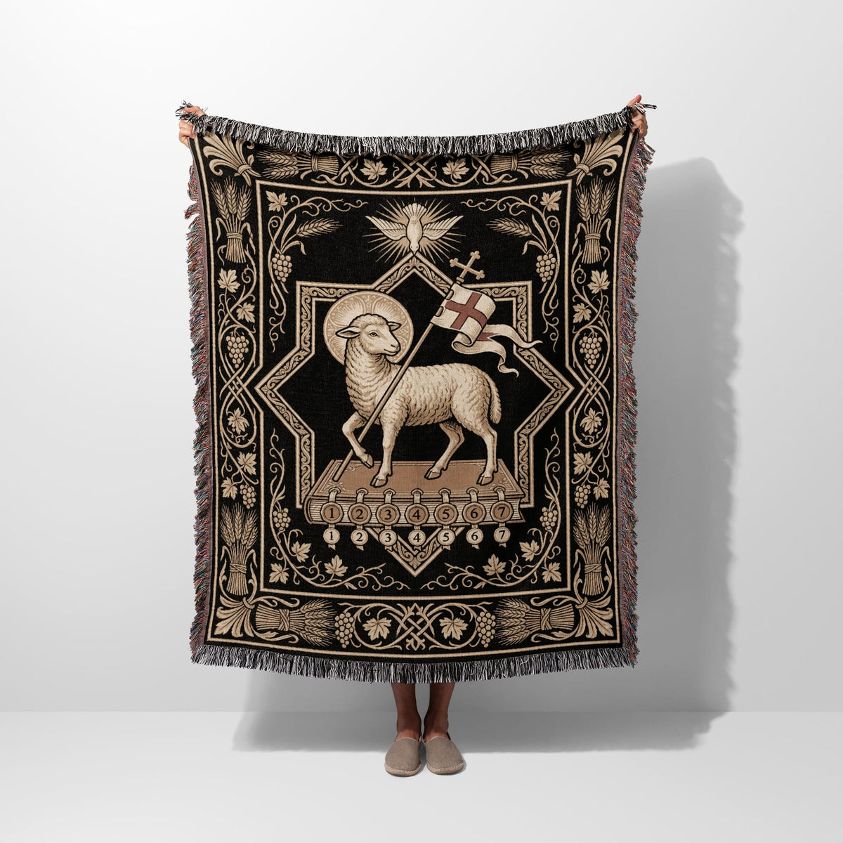 CalmNestStyle Agnus Dei Sacred Art Woven Blanket jacquard woven blanket