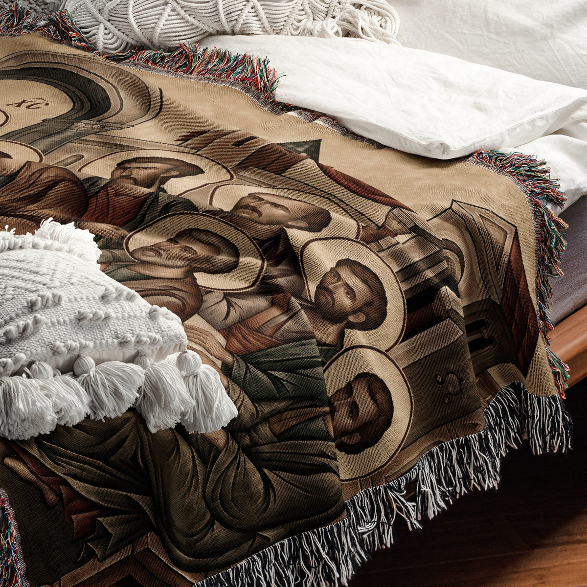 CalmNestStyle Holy City Last Supper Horizontal Tapestry - Byzantine Icon jacquard woven blanket