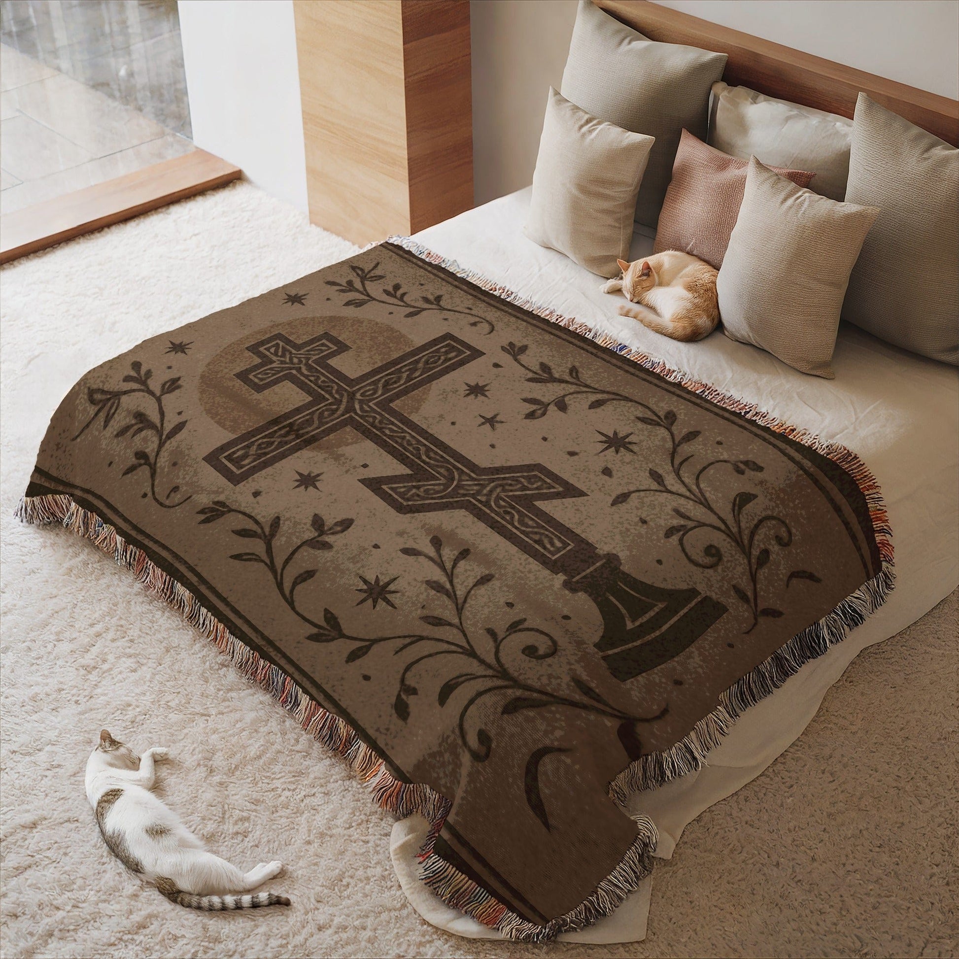 Rustic Cross Design Cozy Decorative Blanket