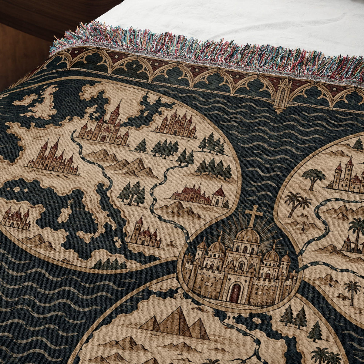 CalmNestStyle Mappa Mundi I Three Continents jacquard woven blanket