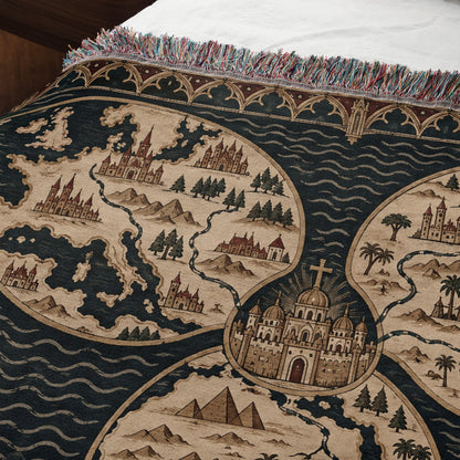 CalmNestStyle Mappa Mundi I Three Continents jacquard woven blanket