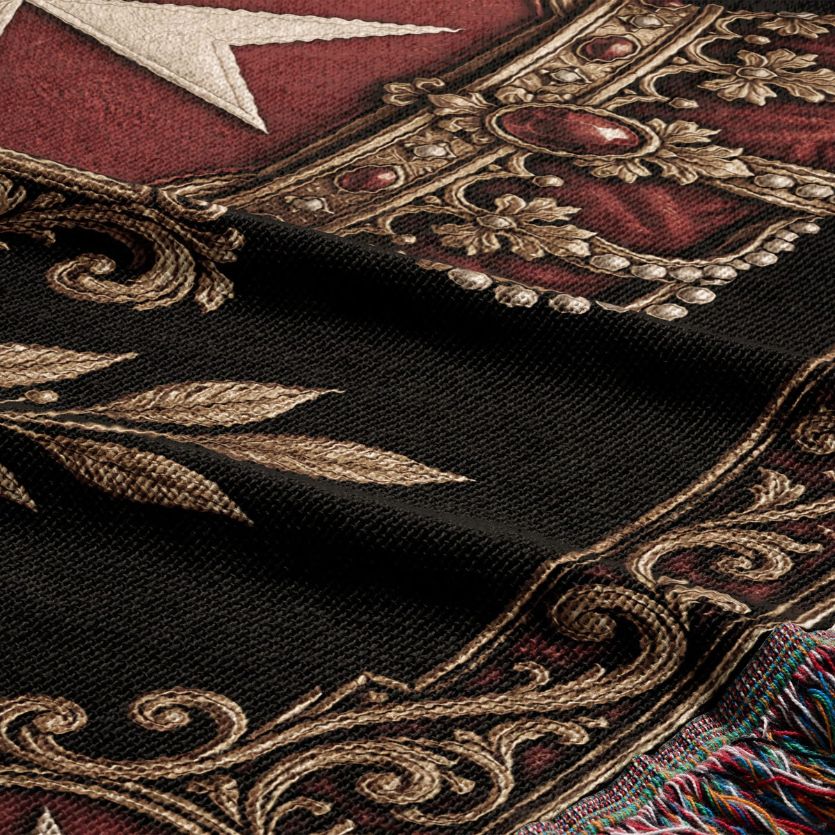 CalmNestStyle Order of Malta Crown and Gold Laurel Woven Blanket jacquard woven blanket