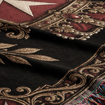 CalmNestStyle Order of Malta Crown and Gold Laurel Woven Blanket jacquard woven blanket