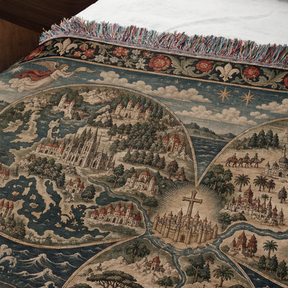 CalmNestStyle Mappa Mundi I Floral Border jacquard woven blanket