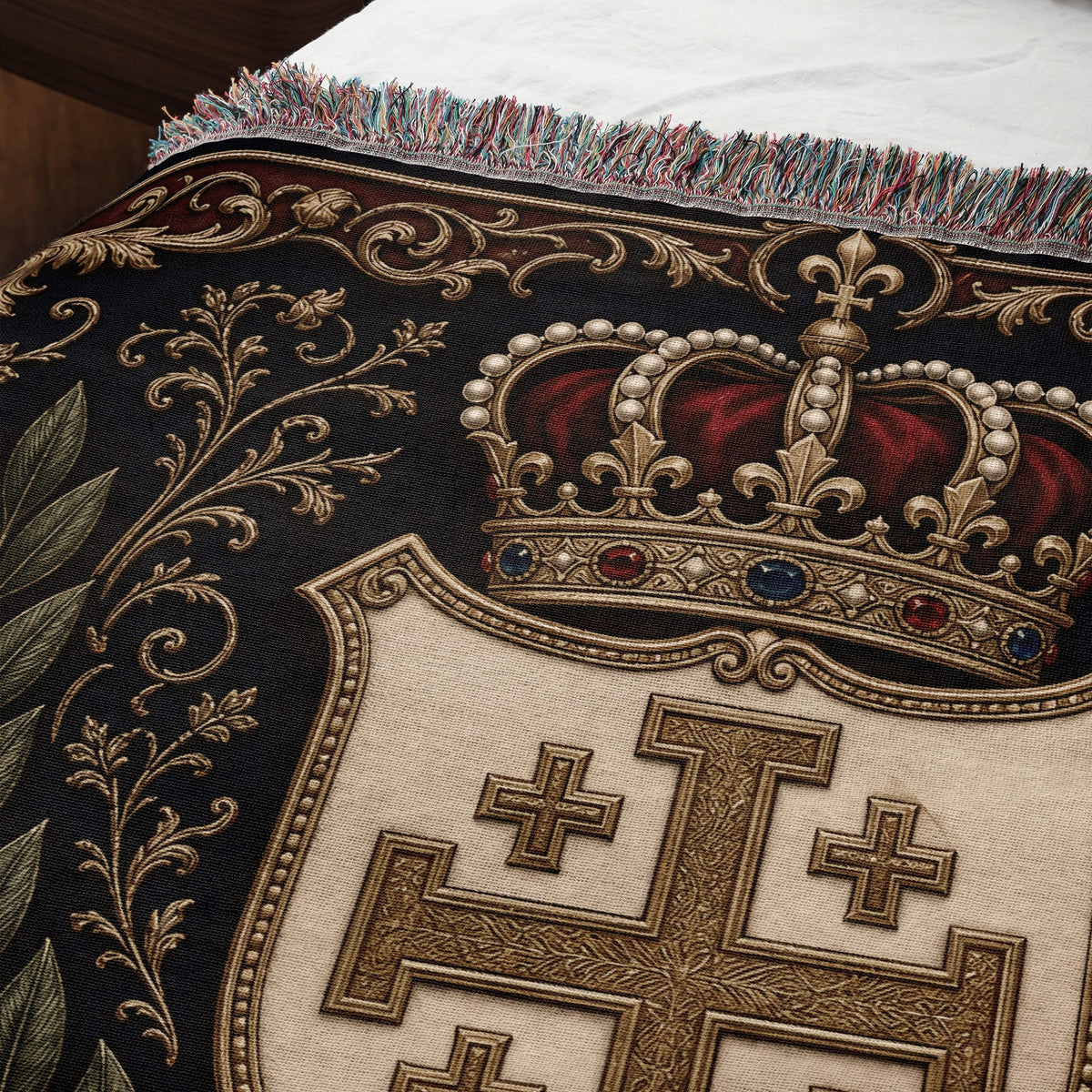 CalmNestStyle Order of Jerusalem Crest I Royal Navy jacquard woven blanket