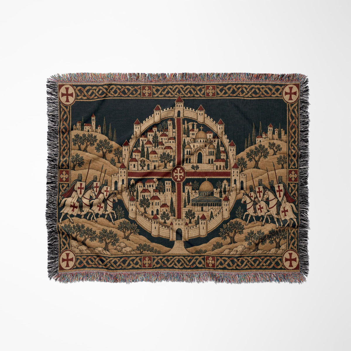 CalmNestStyle Crusader Jerusalem Round Map I Golden Sky jacquard woven blanket