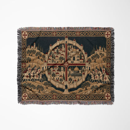 CalmNestStyle Crusader Jerusalem Round Map I Golden Sky jacquard woven blanket