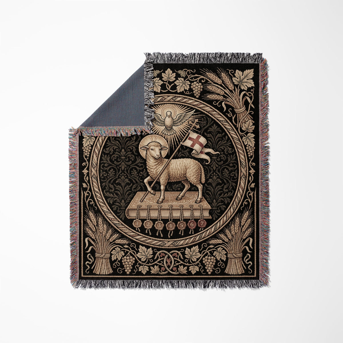 CalmNestStyle Divine Lamb & Dove Tapestry Woven Blanket jacquard woven blanket