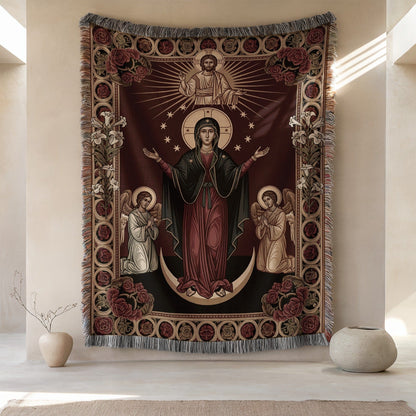 Virgin Mary and Angels Religious Tapestry Blanket