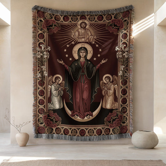 Virgin Mary and Angels Religious Tapestry Blanket