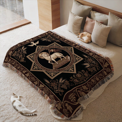Elegant Lamb and Bird Blanket with Fringe Detail