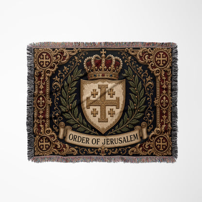 CalmNestStyle Order of Jerusalem Crest I Crimson Border jacquard woven blanket