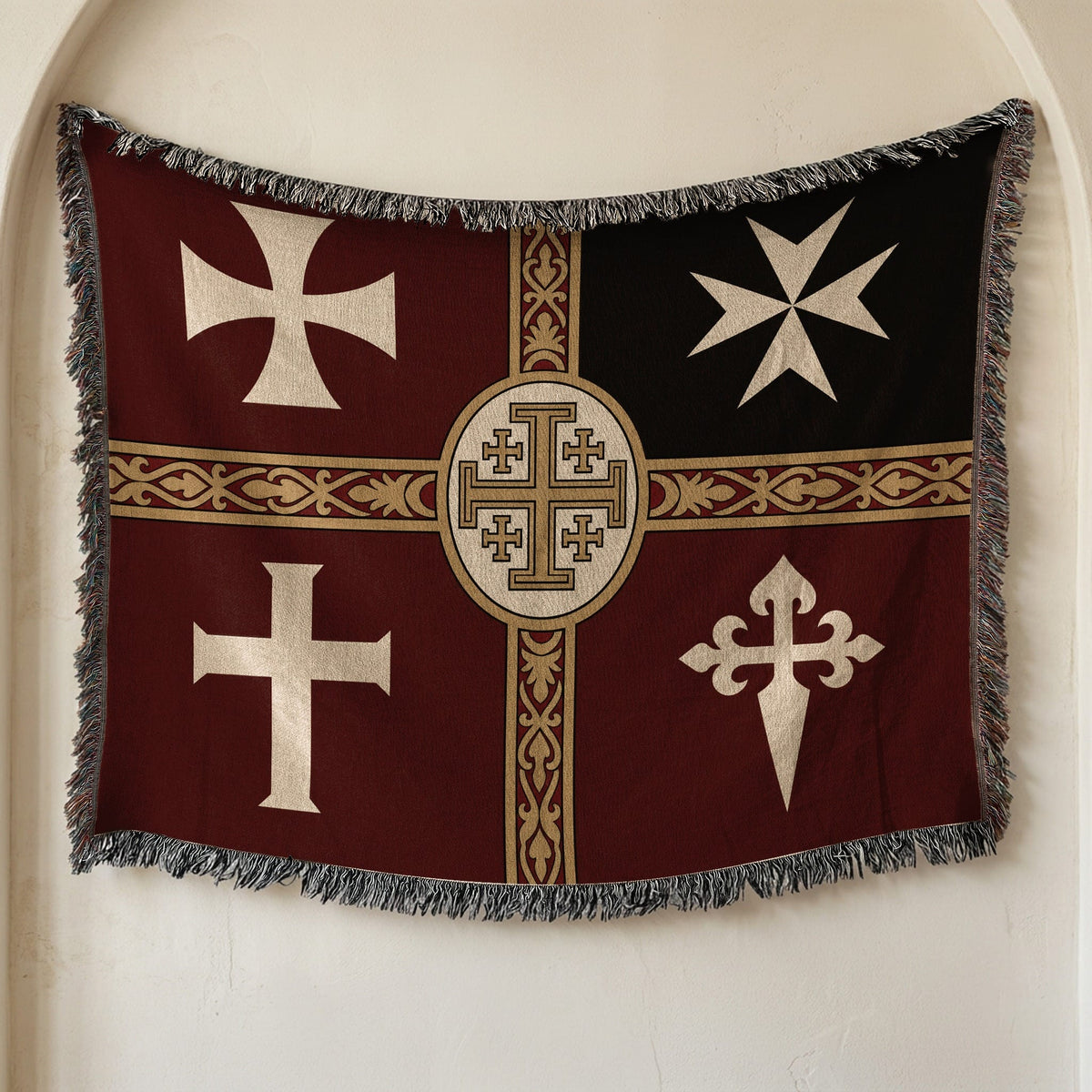 MyDesigns Ancient Orders I Burgundy jacquard woven blanket