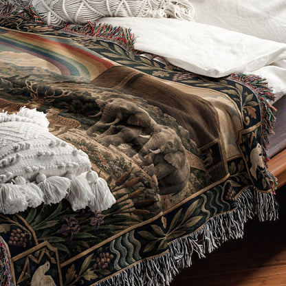 CalmNestStyle Noahs Ark with Rainbow and Dove jacquard woven blanket