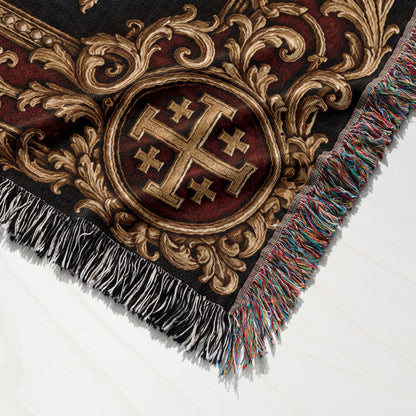 CalmNestStyle Order of Jerusalem Crest I Crimson Border jacquard woven blanket