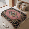 Pink Field Design with Floral Pattern Edges Woven Blanket