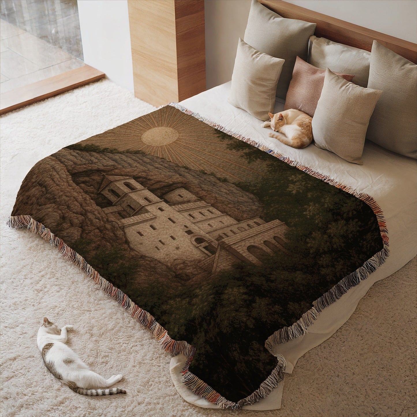 Cozy Blanket Featuring Intricate Outdoor Scene Design