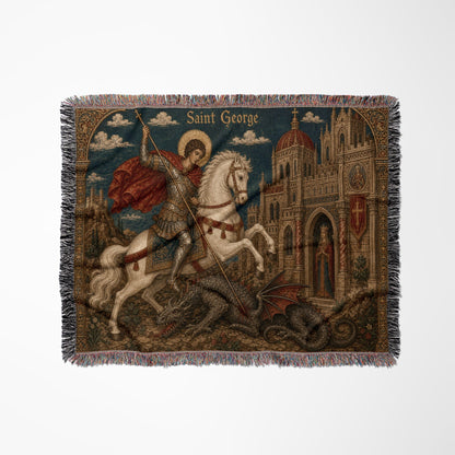 CalmNestStyle Saint George Icon at the Castle jacquard woven blanket
