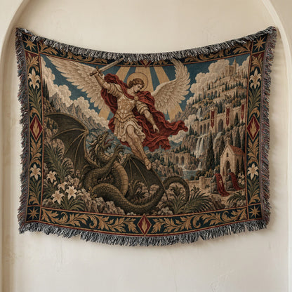 CalmNestStyle Saint Michael Defeats the Dragon jacquard woven blanket