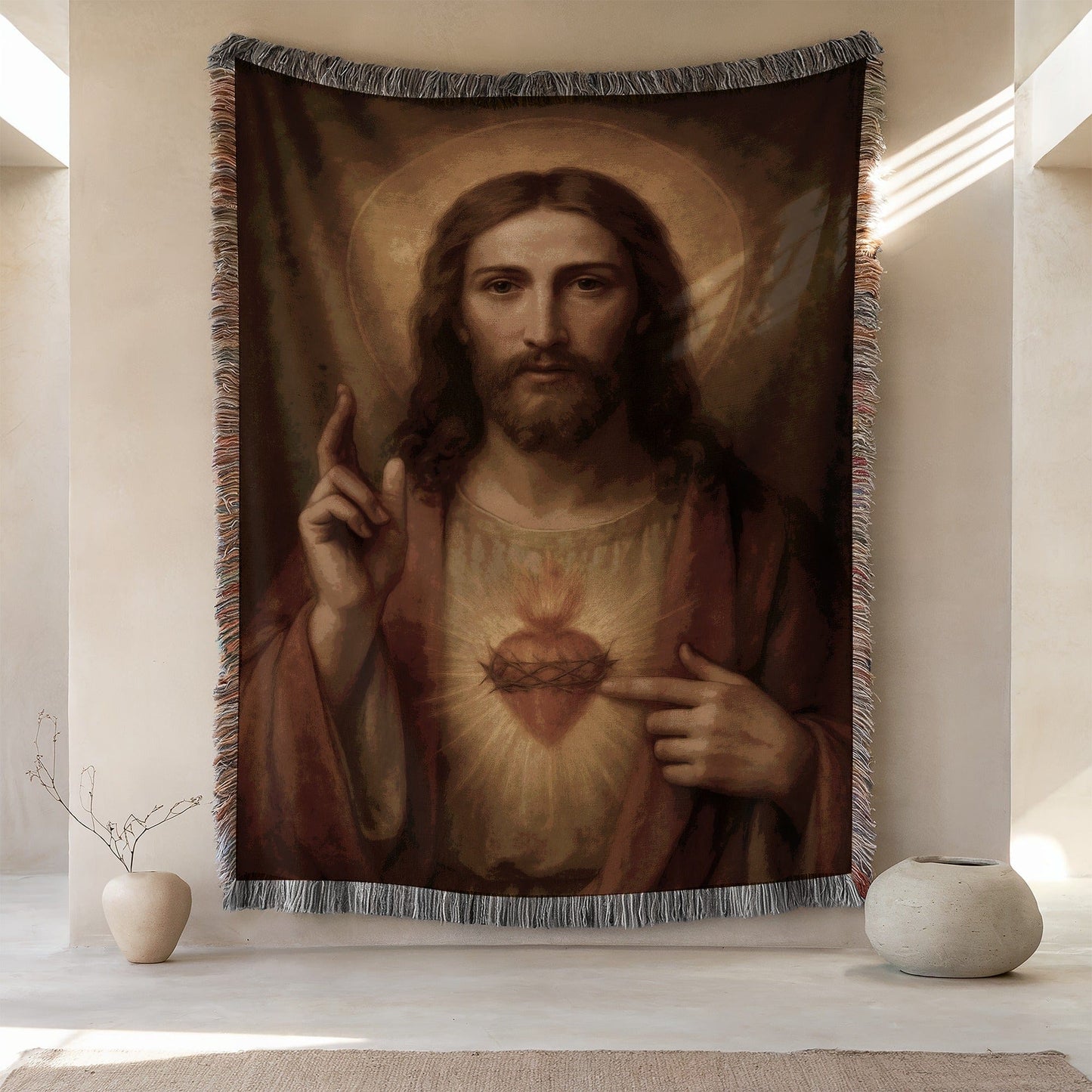 Divine Sacred Heart of Jesus Handwoven Blanket