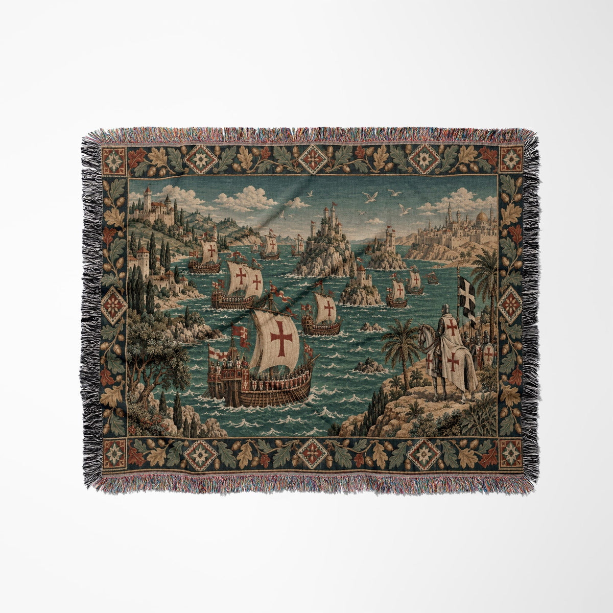 CalmNestStyle Crusader Fleet I Knight at the Harbor jacquard woven blanket