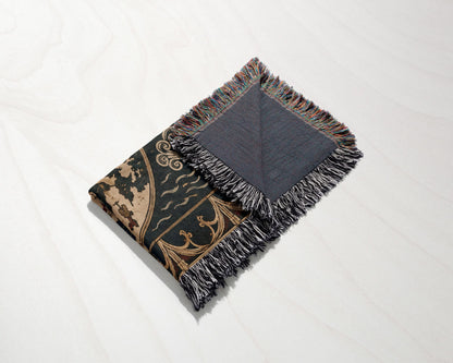 CalmNestStyle Mappa Mundi I Ships and Sea Monsters jacquard woven blanket