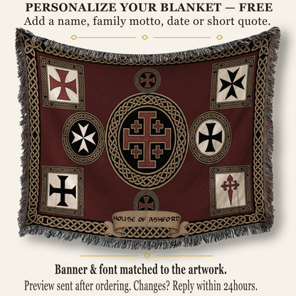 MyDesigns Medieval Blanket – Crusader Orders Medallion Woven Throw, Jerusalem Cross jacquard woven blanket