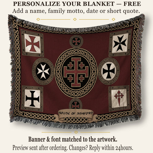 MyDesigns Medieval Blanket – Crusader Orders Medallion Woven Throw, Jerusalem Cross jacquard woven blanket