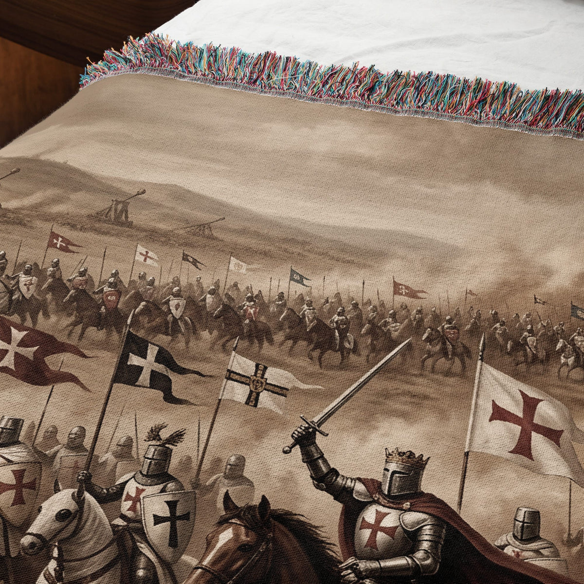 MyDesigns Medieval Blanket – Crusader Cavalry Charge Woven Throw, Templar Banners jacquard woven blanket
