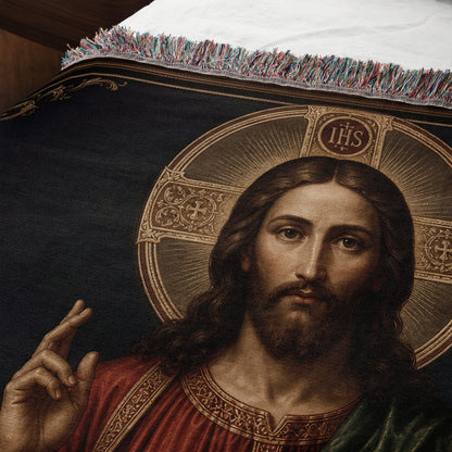 CalmNestStyle Christ Pantocrator jacquard woven blanket