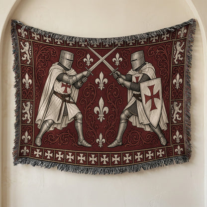 MyDesigns Knight Duel Woven Blanket – Knights Templar Sword Fight Medieval Throw jacquard woven blanket