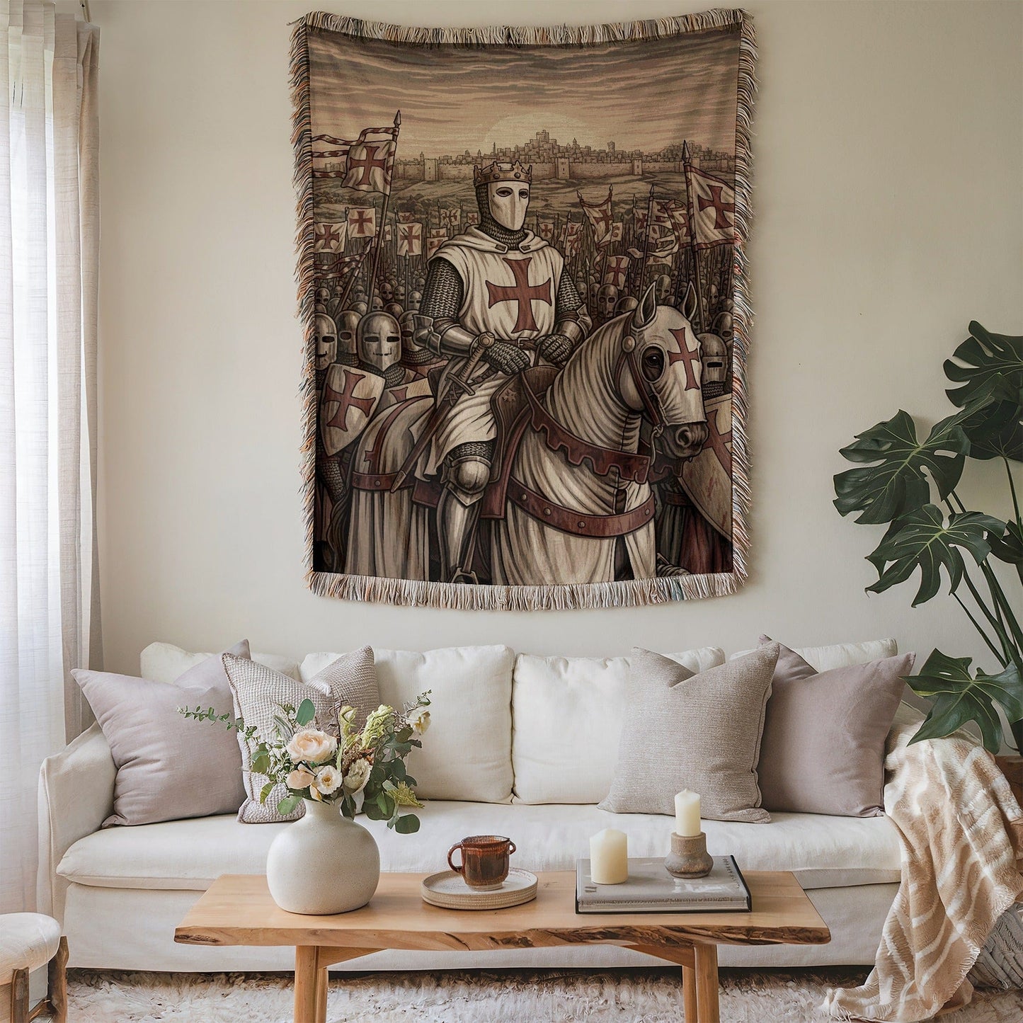 Knight Crusader Tapestry Wall Hanging Medieval Art Decor