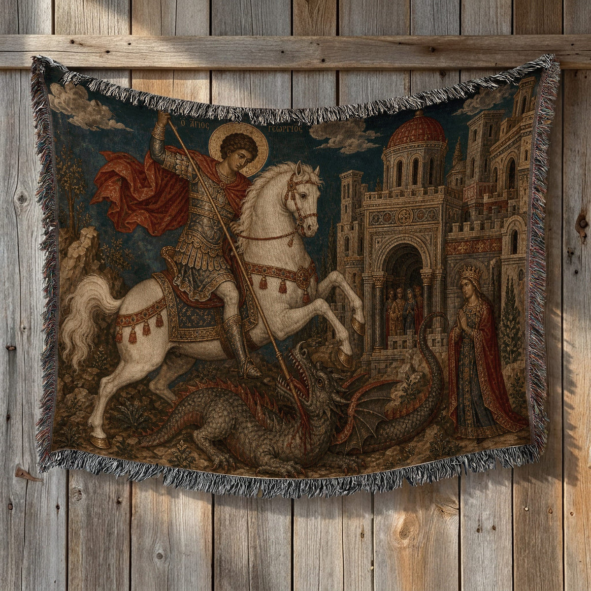 CalmNestStyle Saint George Icon With the Princess jacquard woven blanket