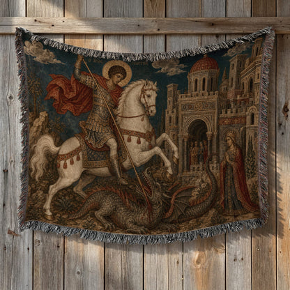 CalmNestStyle Saint George Icon With the Princess jacquard woven blanket