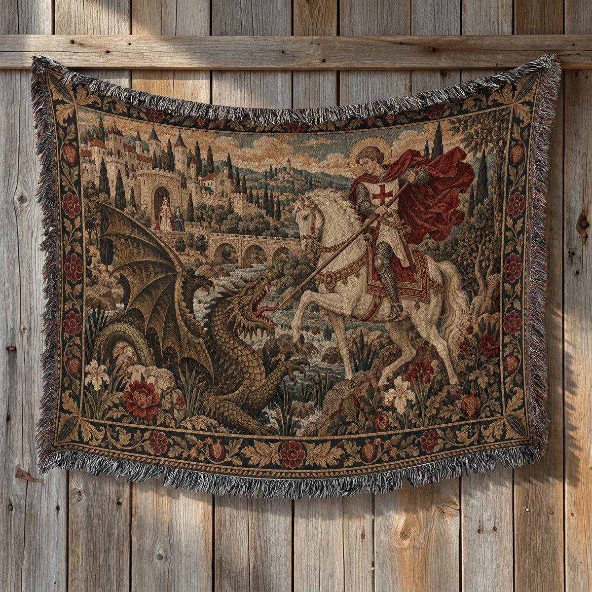 CalmNestStyle Saint George The White Horse jacquard woven blanket