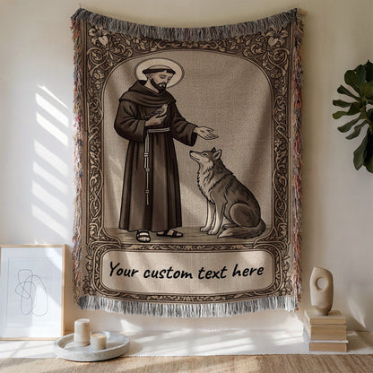 Personalized Saint Francis and Wolf Throw Blanket