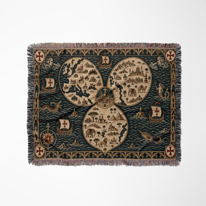 CalmNestStyle Mappa Mundi I Ships and Sea Monsters jacquard woven blanket