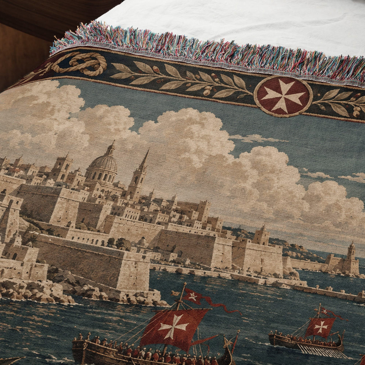 CalmNestStyle Hospitaller Knight Guarding the Harbor of Malta Woven Blanket jacquard woven blanket