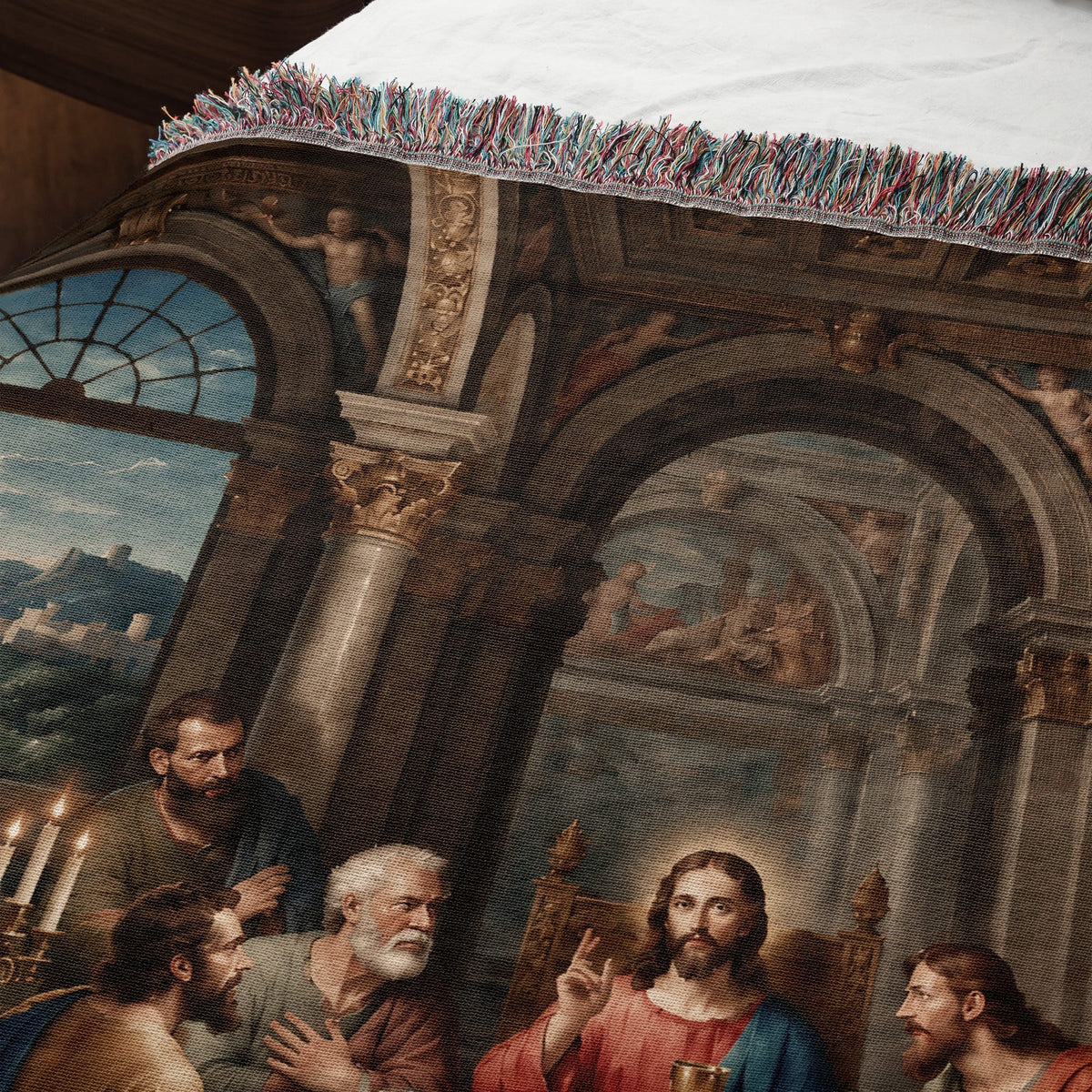 MyDesigns Holy Eucharist Wall Hanging – Last Supper with Chalice and Candles, Woven Blanket jacquard woven blanket
