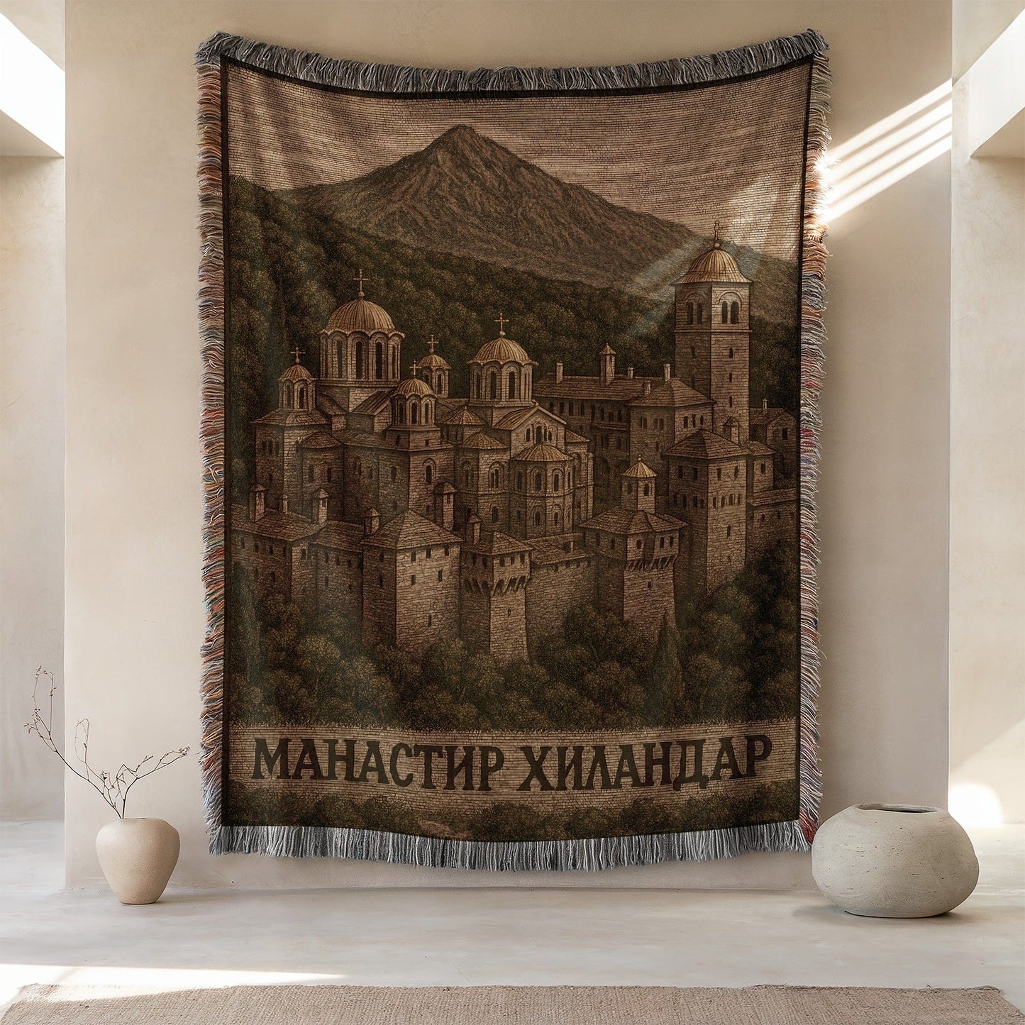 Scenic Monastery Design Woven Blanket Product