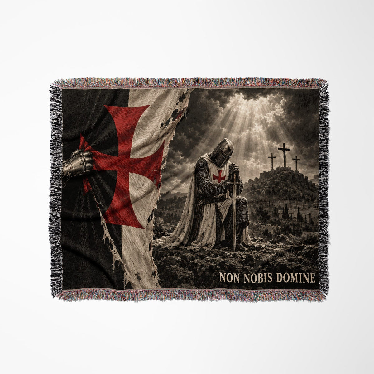 CalmNestStyle Not Unto Us Templar Vow at Calvary jacquard woven blanket