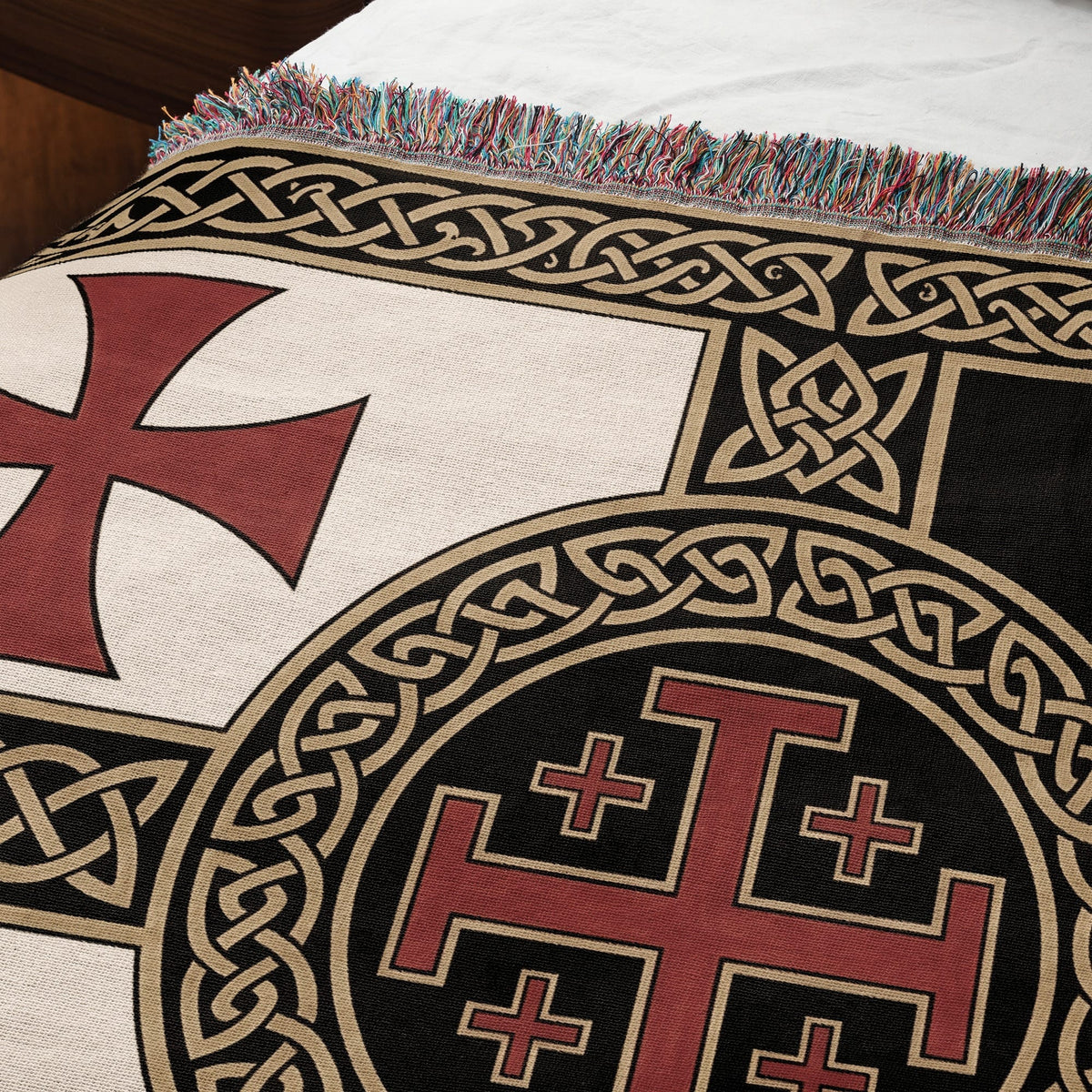 MyDesigns Medieval Tapestry Woven Throw – Saint Lazarus Green Cross & Crusader Orders Blanket jacquard woven blanket