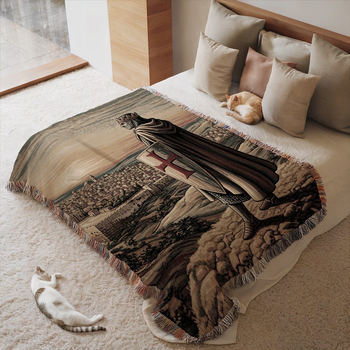 Knight with Shield Overlooking City Tapestry Blanket
